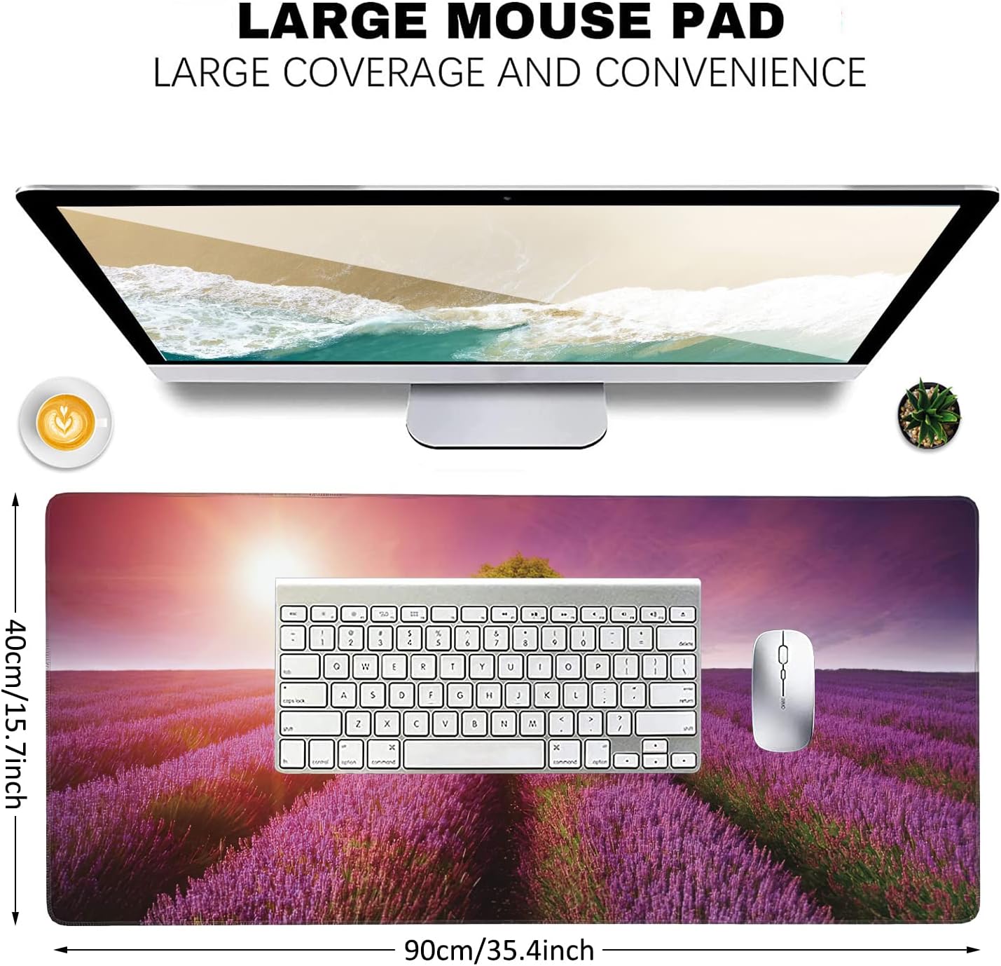 Stunning Lavender Field Landscape Extended Gaming Mouse Pad Large Desk Mat with Non-Slip Rubber Base and Stitched Edges,Keyboard Mouse Mat Desk Pad for Work,Game,Office,Home 35.4 * 15.7 Inch