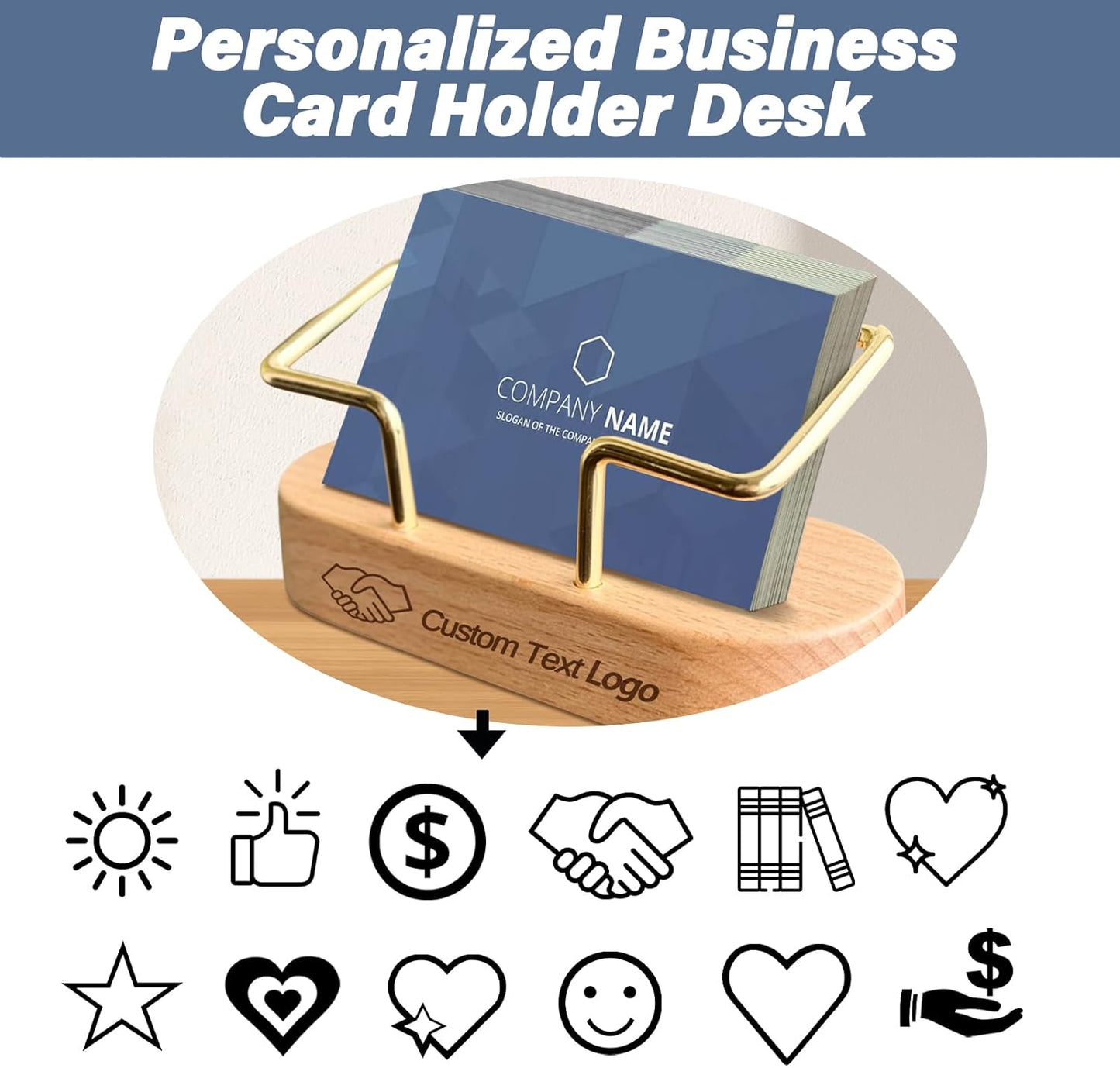 Custom Business Card Holder Desk-Personalized Engraved Wooden Business Card Case Holder, Customized Name Logo Business Card Display Gifts for Men Women (Style2-White)
