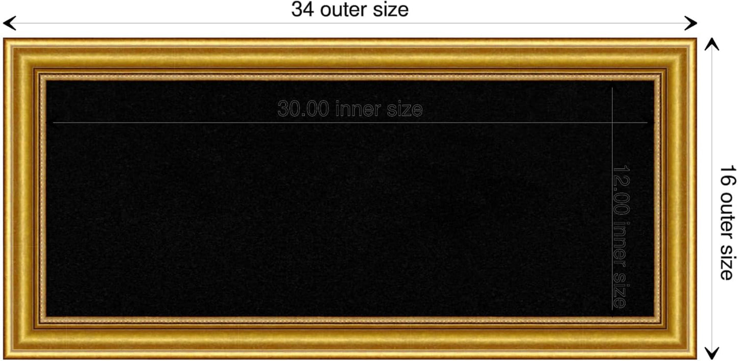 Amanti Art Black Cork Board for Wall, 16x34 Vision Board with Gold Wood Frame, Medium Corkboard Office Decor for Home Organization, Traditional Corkboard Pinboard to display items for home