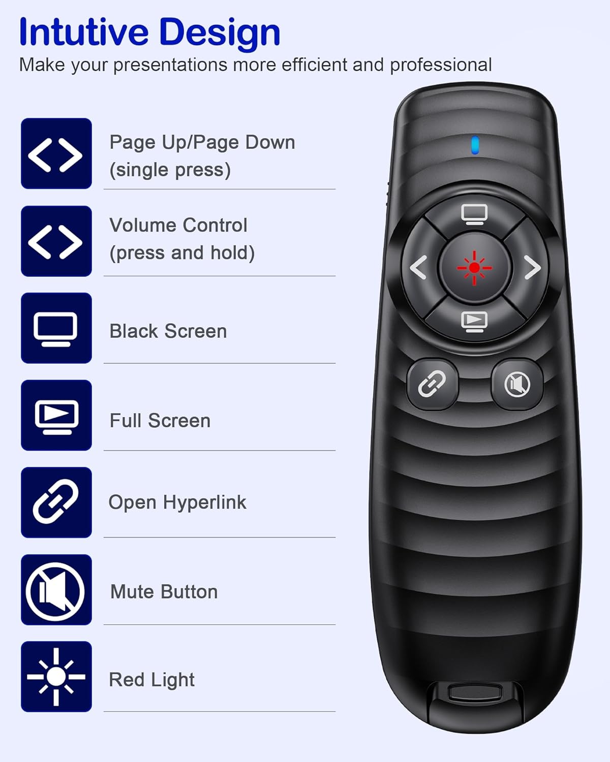 Wireless Presentation Clicker, Powerpoint Clicker Remote with Laser Pointer,Rechargeable Presentation Remote with Hyperlink & Volume Control for PowerPoint, Mac, Computer, Laptop