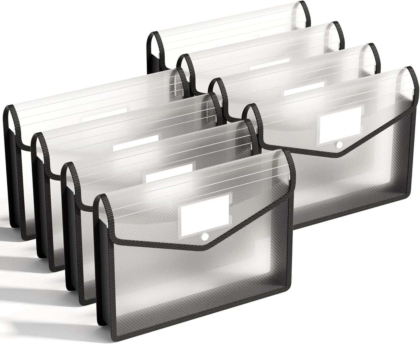 ABC life 8 Pack Plastic Expanding File Folder, Folders for Documents with Snap Closure, Black File Folder Organizer Holder, Transparent Accordion File Pouch,Large Capacity, Fit Letter/A4 Size - Black