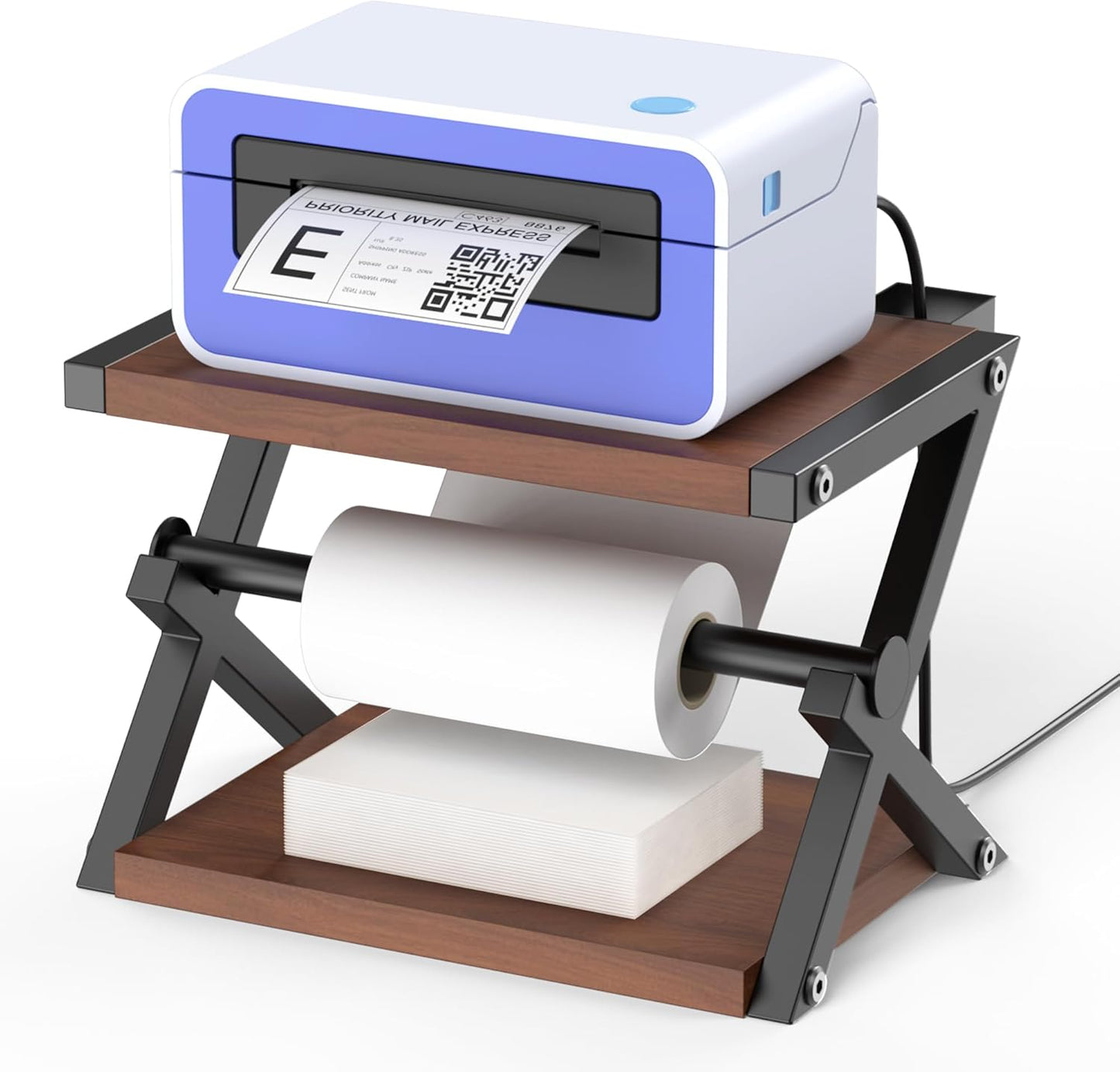 Alyoen Label Holder for Rolls and Fan-Fold Labels, Thermal Shipping Label Holder for Thermal Printer, Desktop Label Printer Accessory Supplies for Home, Office, Small Business (Black + Gray)