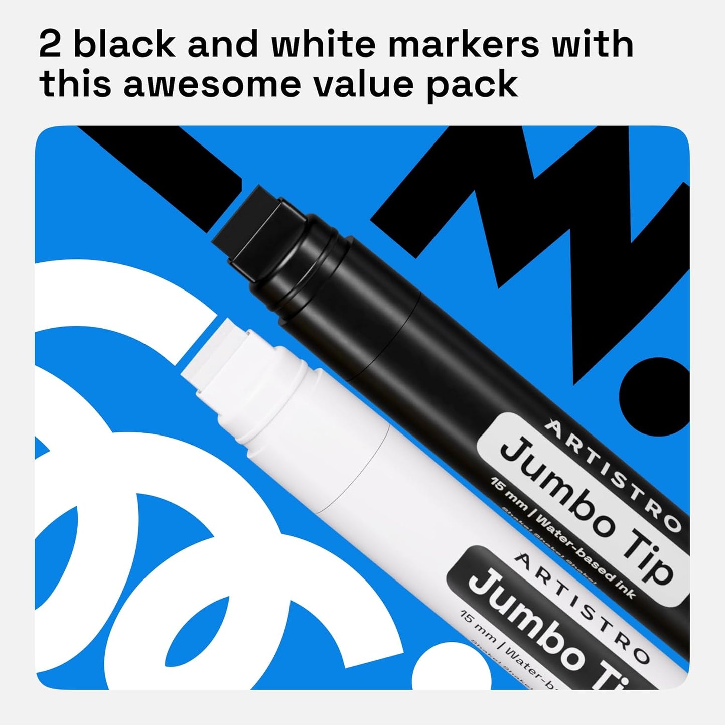 ARTISTRO 2 Black & White Acrylic Paint Markers - 15mm Jumbo-Tip Paint Pens - Perfect for Crafting, Art Projects, & More