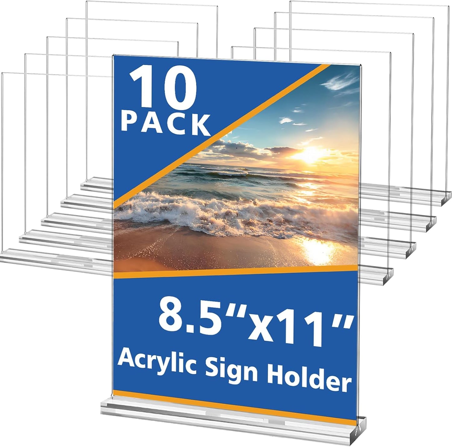 Acrylic Sign Holder,Clear Plastic Sign Holder8.5x11 inches Paper Card T Shape Double Sided Display Stand Picture Frame Desktop Table Menu Signs Office,Store, 10 Pack
