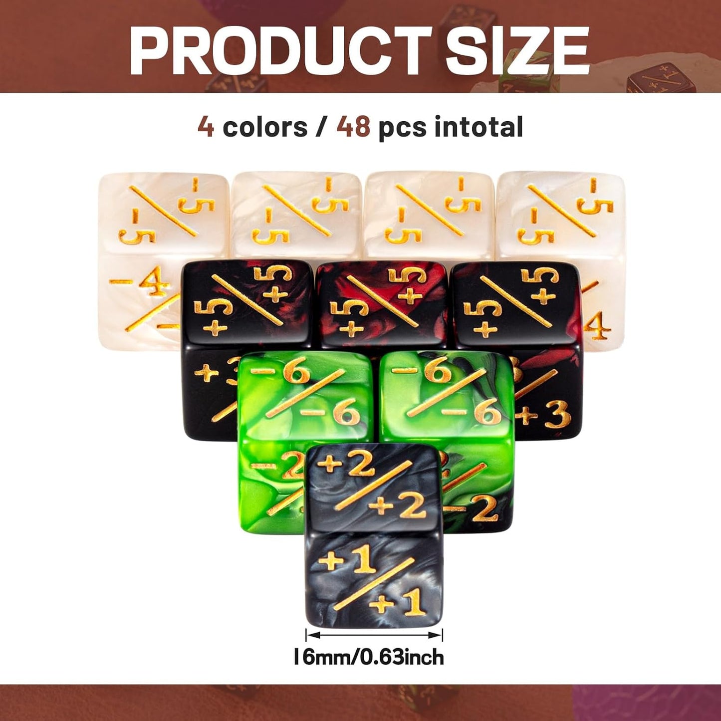 Sumind 48 Pcs Magic Life Counter Dice -1/+1 Counters Commander Buff Tokens 6 Sided Dice Loyalty Life Gifts Compatible with MTG CCG TCG Cards Gaming Accessory (Composite Style)