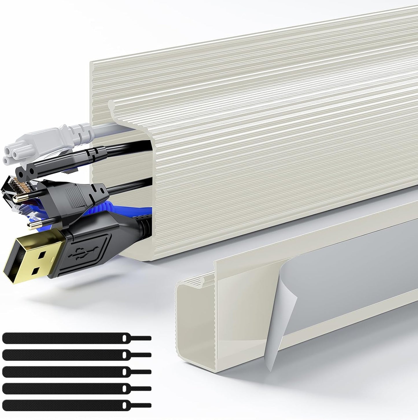 Delamu 2 Pack Under Desk Cable Management, Safe Tidy Cable Management Under Desks for Home Office, Cord Organizer for Desk, Wire Organizer Kit, Beige