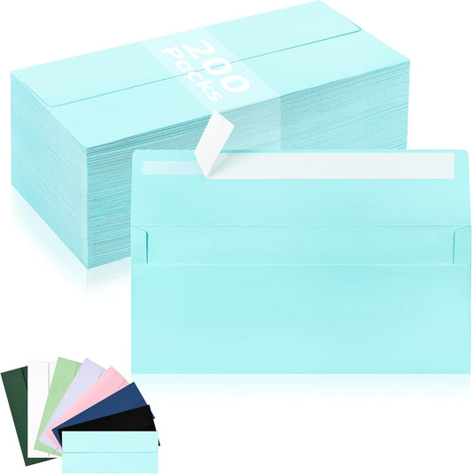 200 Pack #10 Business Envelopes, Light Blue Standard Envelopes Self Seal, Letter Size Business Mailing Envelopes for Checks Letters Invoices Statements Birthday Graduation Wedding, 4 1/8 x 9 1/2 Inch