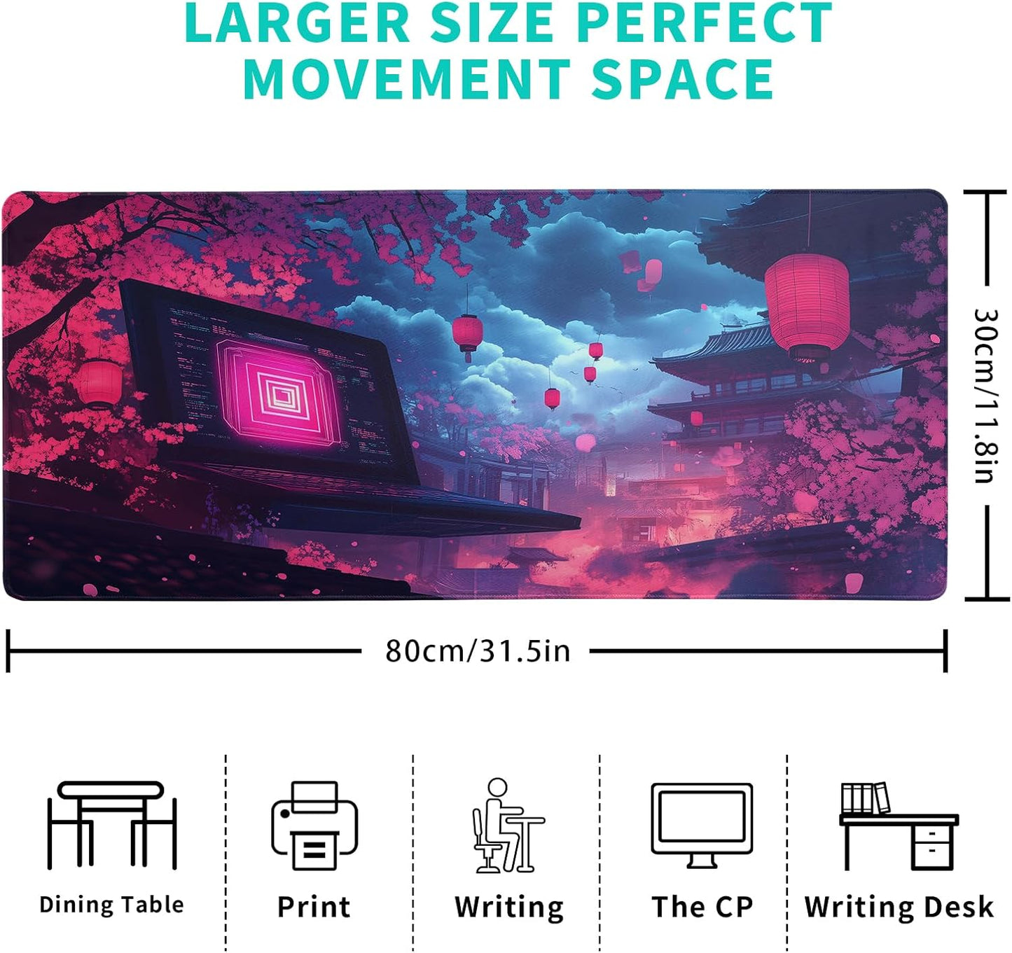 Purple Desk Mat, Anime Desk Pad Mat, Desk Matt for Desktop, XL Large Mouse Pad for Desk, Anti-Slip Big Mousepad with Stitched Edges, Keyboard Pad Mouse Mat for Gaming and Office