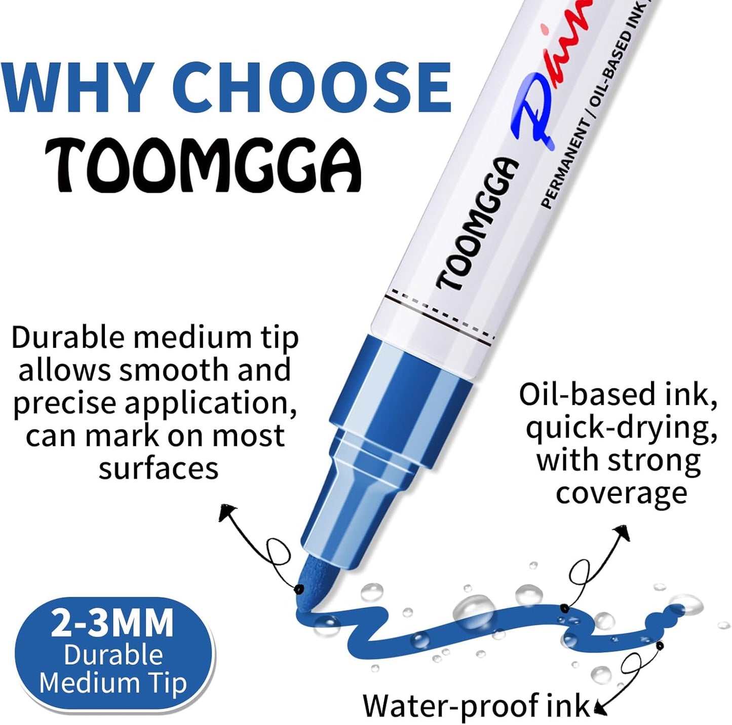 Permanent Paint Pens Blue Paint Markers 8 Pack Oil Based Markers, Quick Drying and Waterproof Marker Pen, Car Tire, Metal, Rock Painting, Wood, Plastic, Canvas, Craft Supplies for Adults