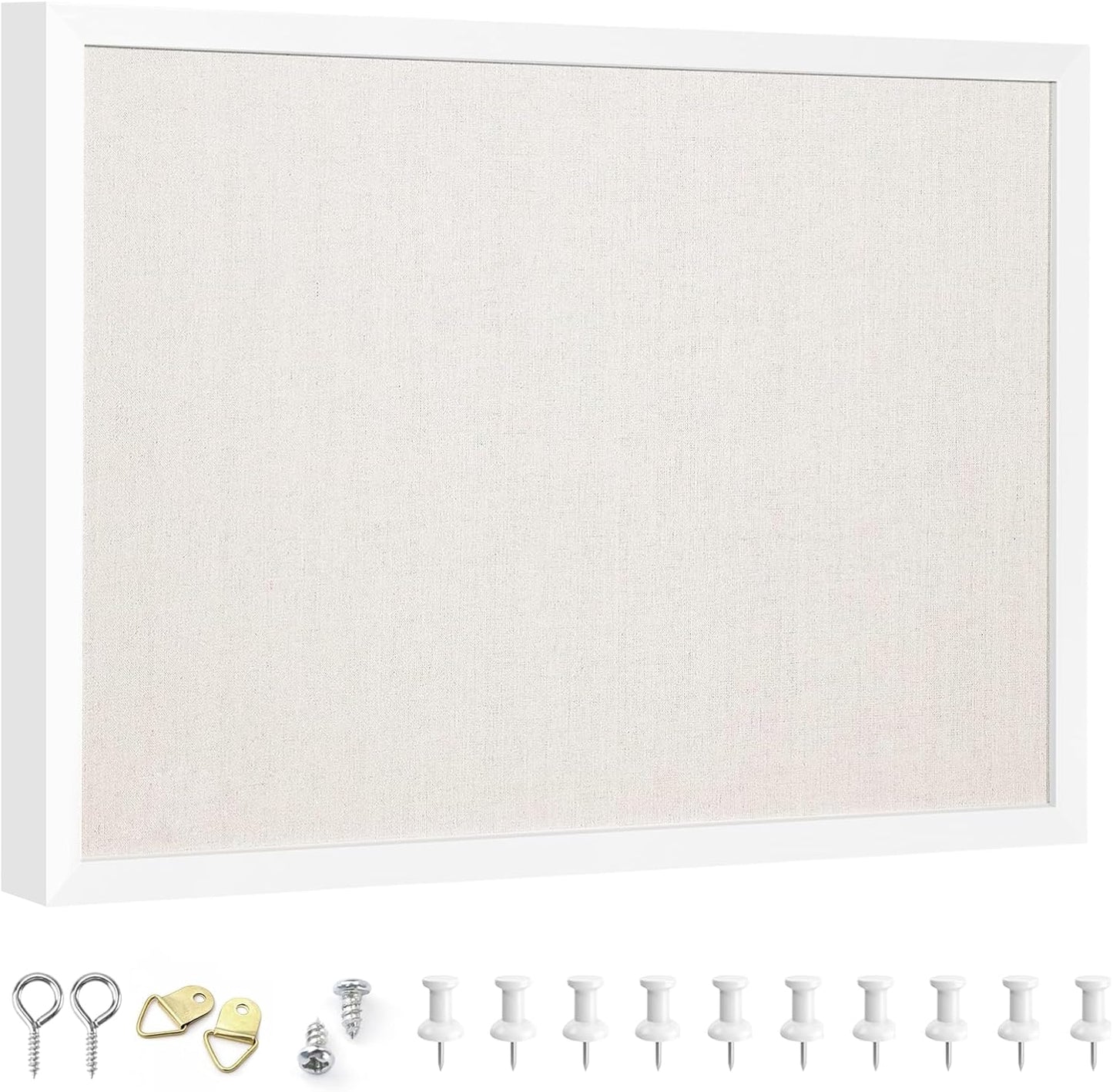 OWLKELA 13.3"x17.7" inch Bulletin Board with Linen, White Wood Style Frame, with 10 Pushpins, Linen Cork Board, Ideal for School, Home & Office