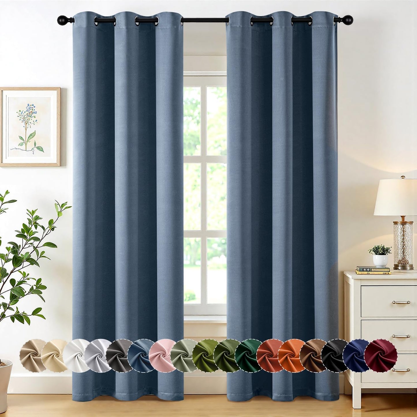 MIULEE Stone Blue Blackout Curtains for Bedroom Living Room 84 Inches Long 2 Panels, Thermal Insulated Room Darkening Drapes Solid Grommet Top Noise Reducing Light Blue Window Treatments 40x84 Inch