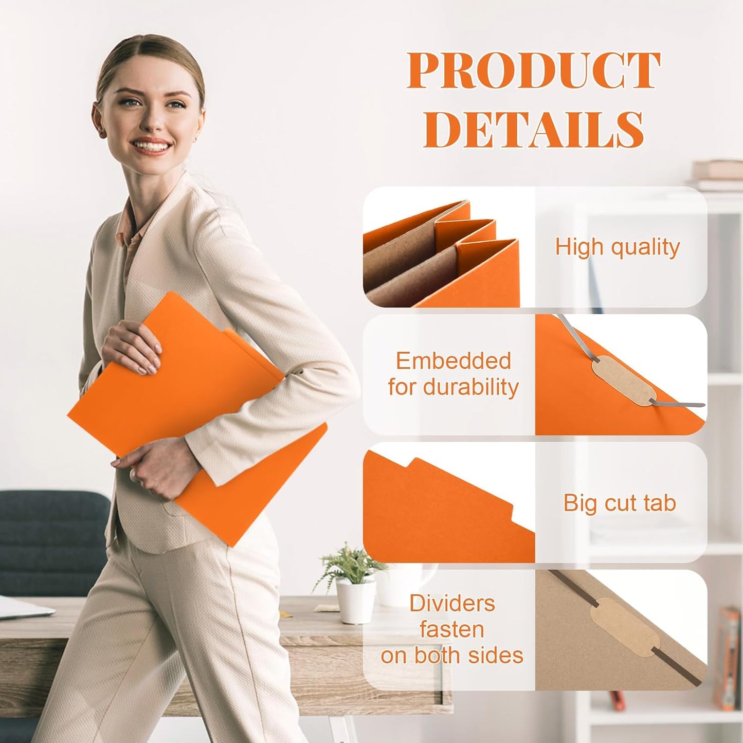 24 Pcs Classification Folders Letter Size, 2 Pocket Dividers Pressboard File Folder with Fasteners, Expanding File Organizer Bulk for Teachers, Clergy, Office, Church, Christmas (Orange)