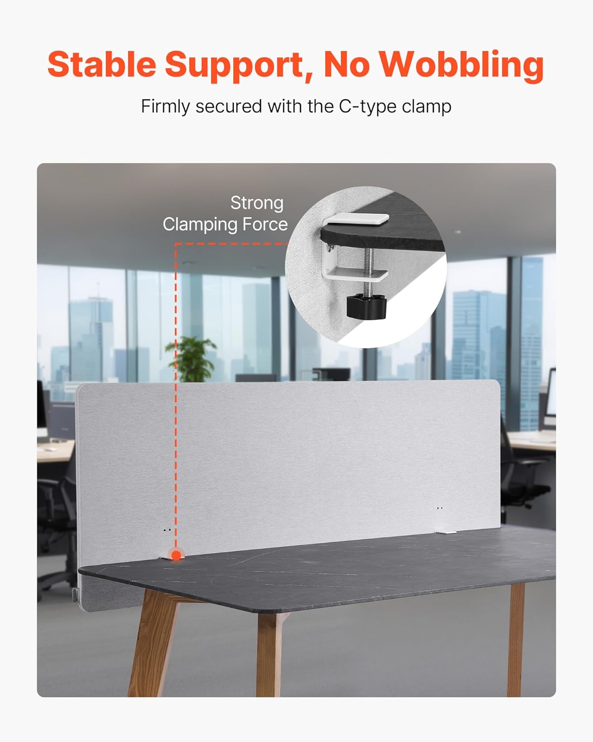 VEVOR Desk Divider Privacy Panel, 60" x 24" Clamp-on Office Desk Partition, PET Cubicle Partition Panel, Workstation Privacy Divider with 2 C-Type Clamps for Office, Sturdy Room, Library