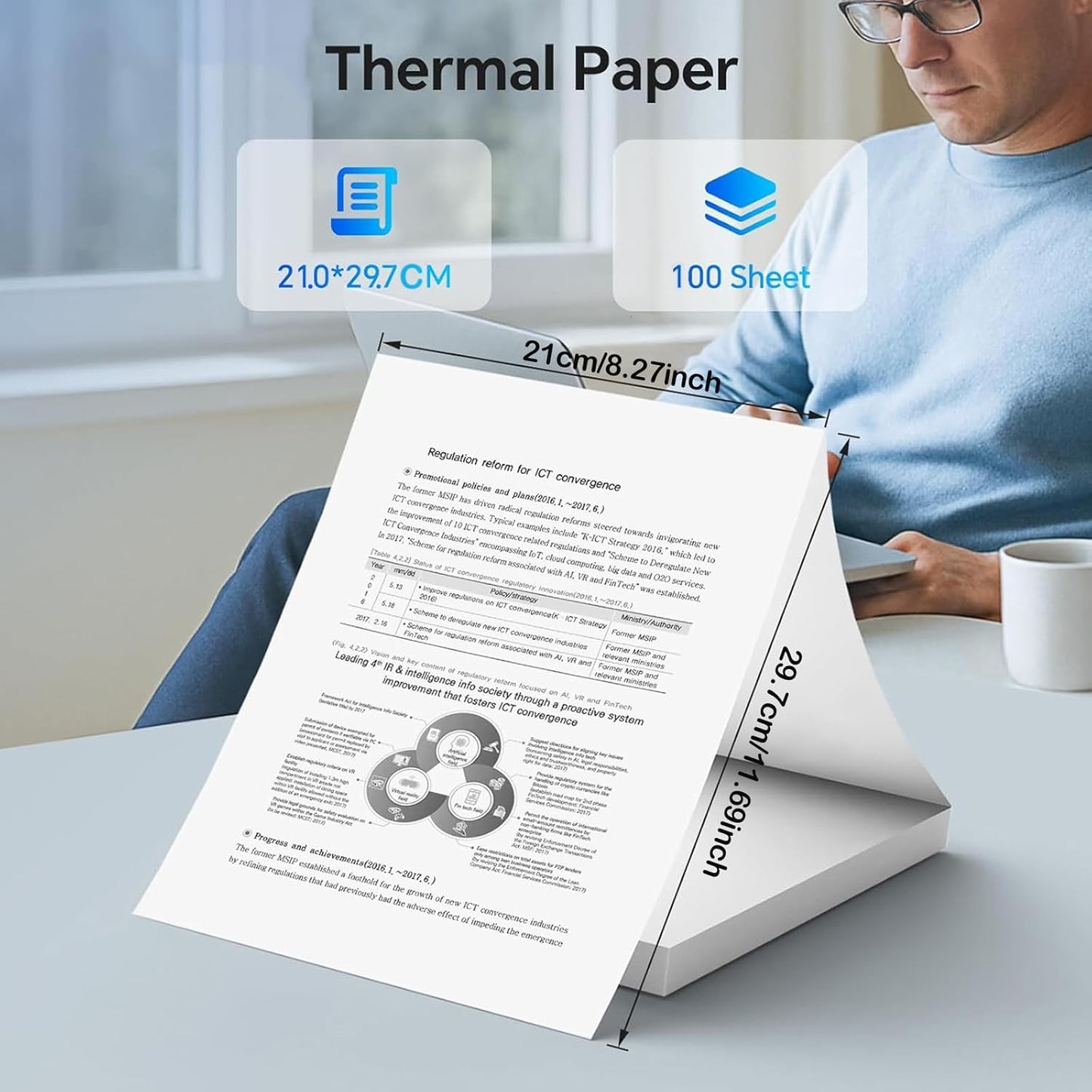 Thermal Paper 8.5 x 11 Inch (100 Sheets) - Letter Size Thermal Printer Paper, Compatible with iDPRT, HPRT, PRT, MT610, M08F, D810, M832, M834, A285M & Most Portable Printers