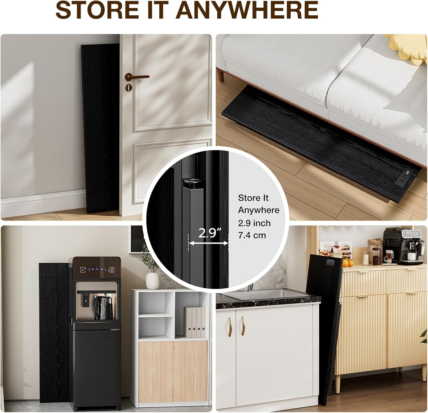 TEMI Small Computer Desk Folding Table - No Assembly, Compact 44.3" Foldable Desk with Power Outlets & USB Charging Port, Portable Small Office Desk, Ideal Mini Study Table, Dark Oak