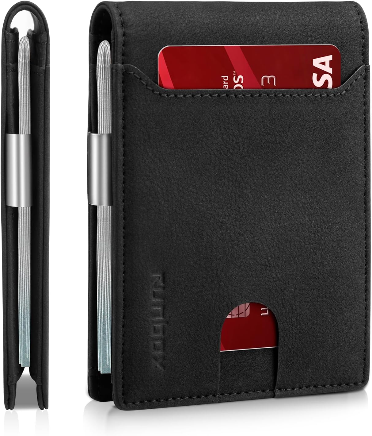 RUNBOX Slim Wallets for Men - Leather Money Clip Mens Wallet - RFID Blocking Front Pocket Bifold Wallet - Thin Credit Card Holder with Gift Box