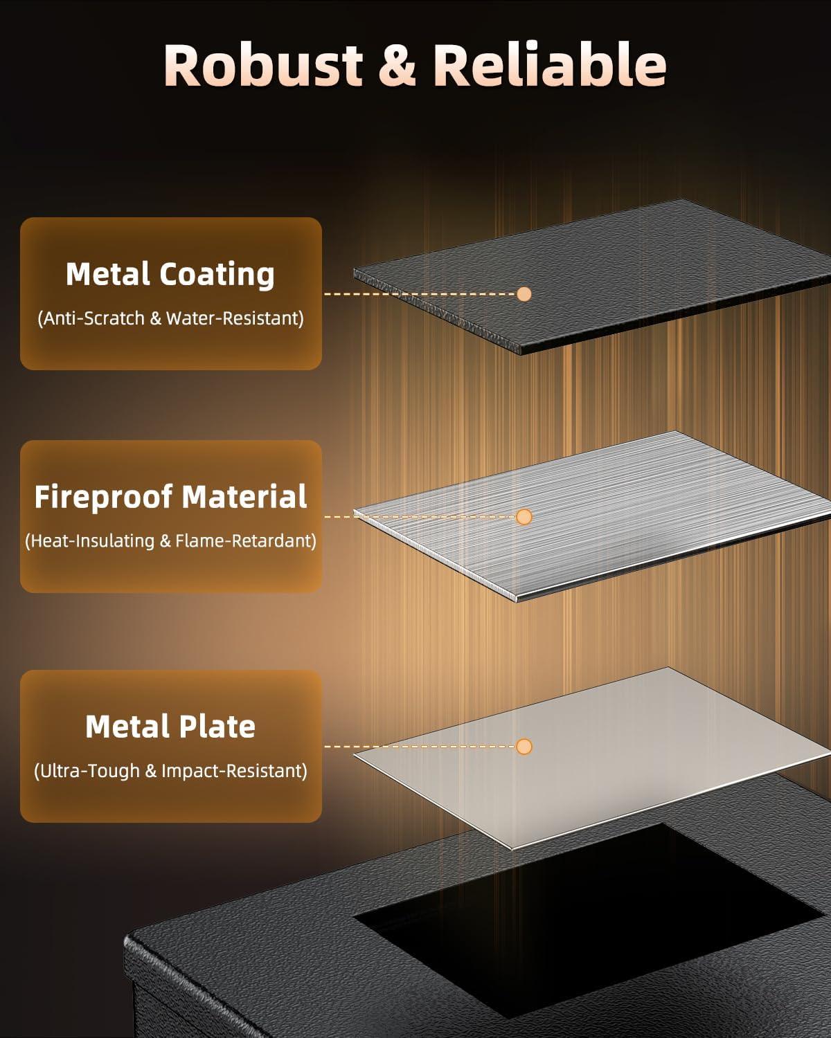 Uniclife Fireproof Document Box with Key Lock & Handle, 13" x 10.9" x 4.1", Large Lock Box for A4 Paper, Water-Resistant Safe Box for Valuables, Passports & Cash, Portable Security Metal Chest