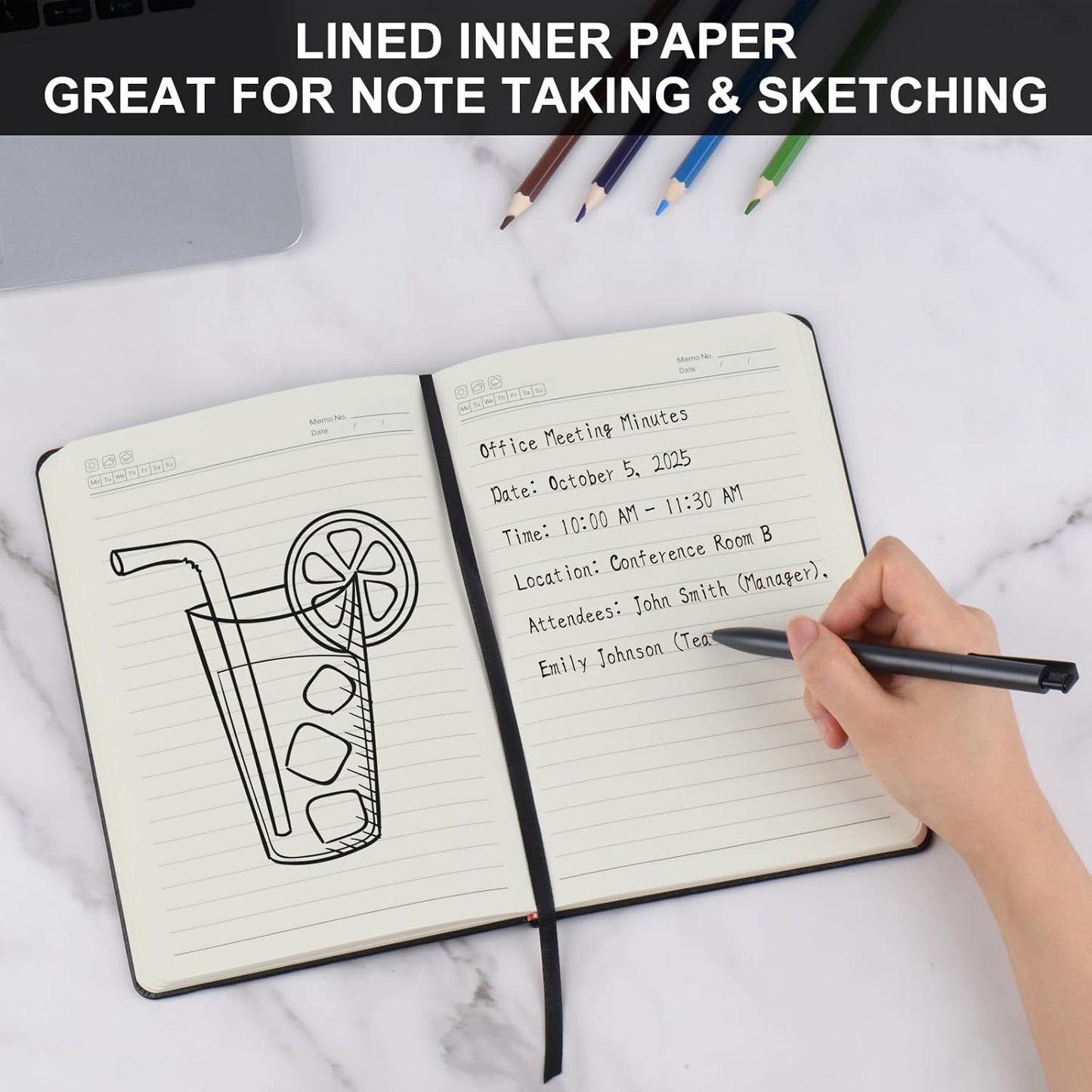 ZCZN 8 Pack Hardcover Journal Notebooks, 5.5"x8.3", Hardcover, Black, A5 Lined Journals for Notes-taking,Writing,Diary, Ruled Journaling Notebooks for Work School Travel Home