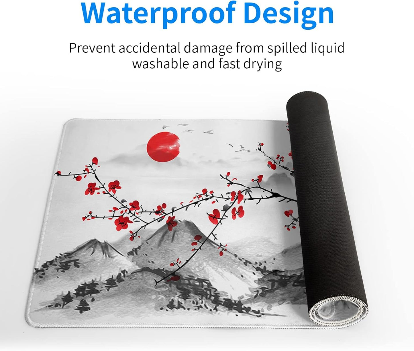 Japanese Cherry Blossom Gaming Mouse Pad 27.6x11.8 Inch Pink Full Desk Sakura Large Non-Slip Rubber Base Waterproof Big Keyboard Mat With Stitched Edges for Office