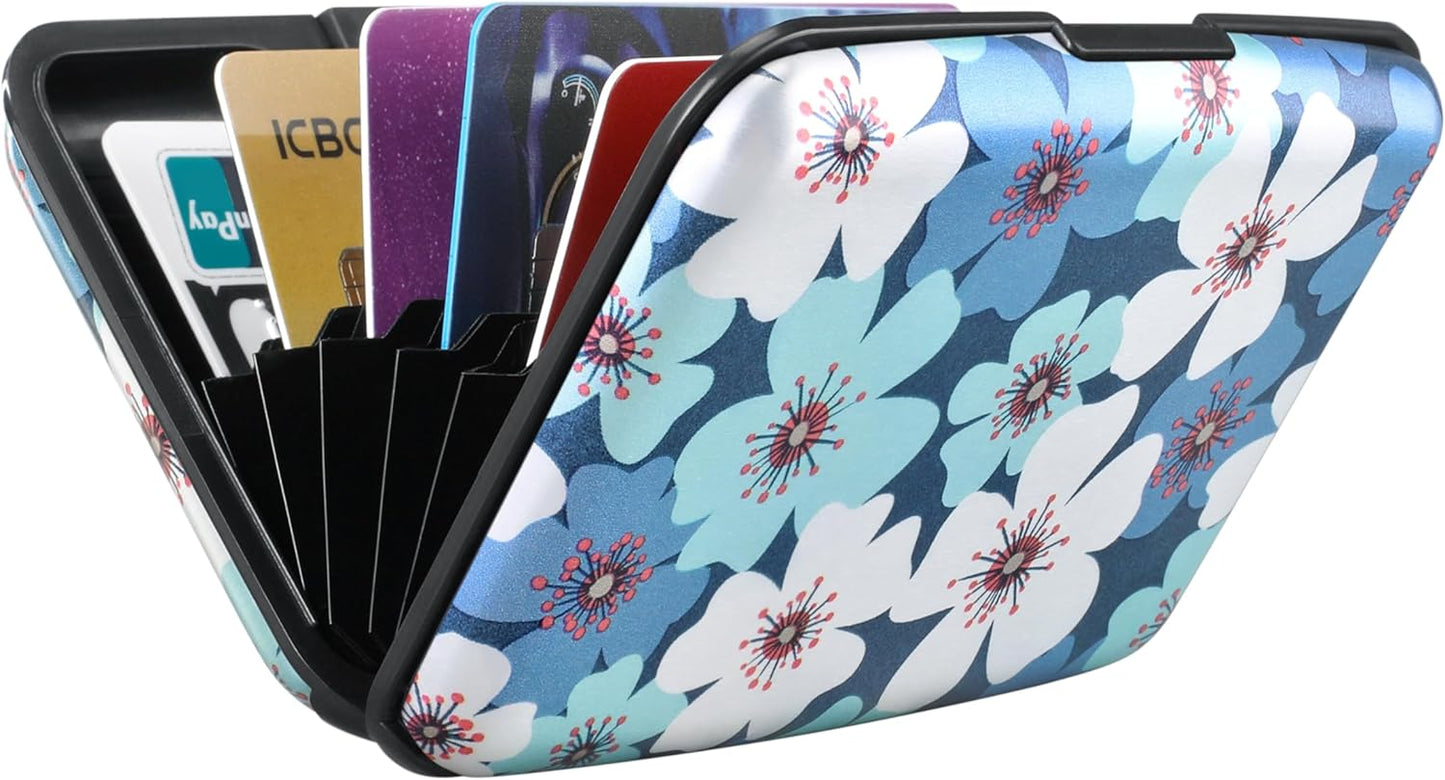 ELFISH Mini RFID Aluminum Wallet Credit Cards Holder Business Card Case Metal ID Case for Men Women(Cherry Blossoms)