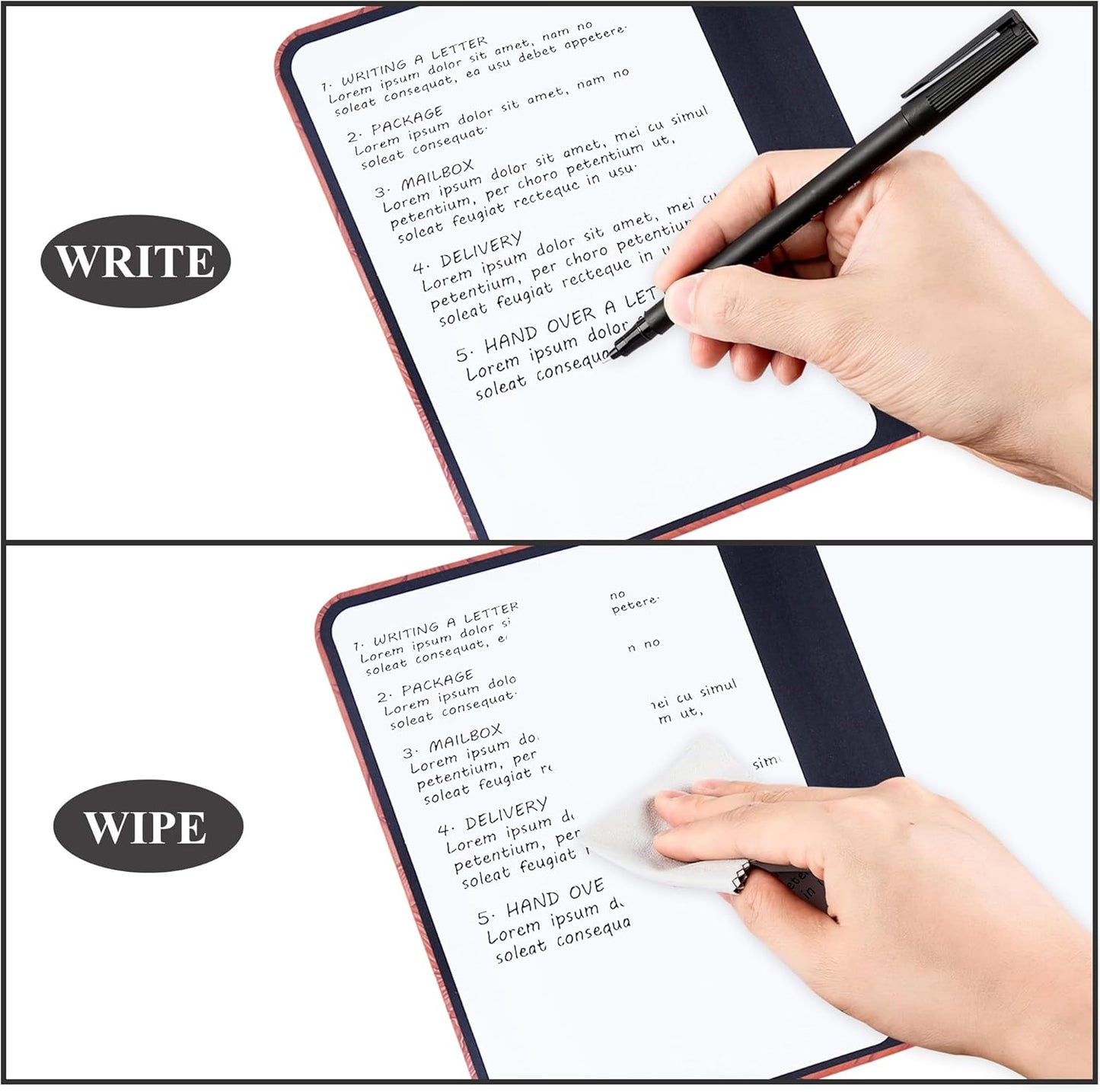 Portable Small White Board Dry Erase Board, Reusable 9.5 * 6.6in Notebook Memo, Office Home Supplies Desk Accessories(1-Carved Brown)