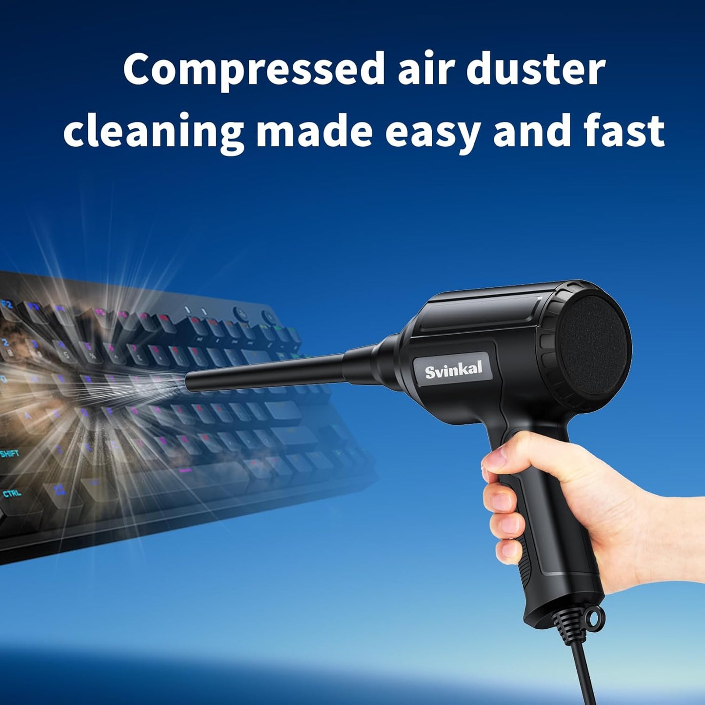 Compressed air Duster Electric 500W, Canned air Replacement, 40000RPM Air Blower, Stepless Speed, an AC dust Blower with 6ounces of Blowing Power for Computer Keyboards etc Electronic Duster