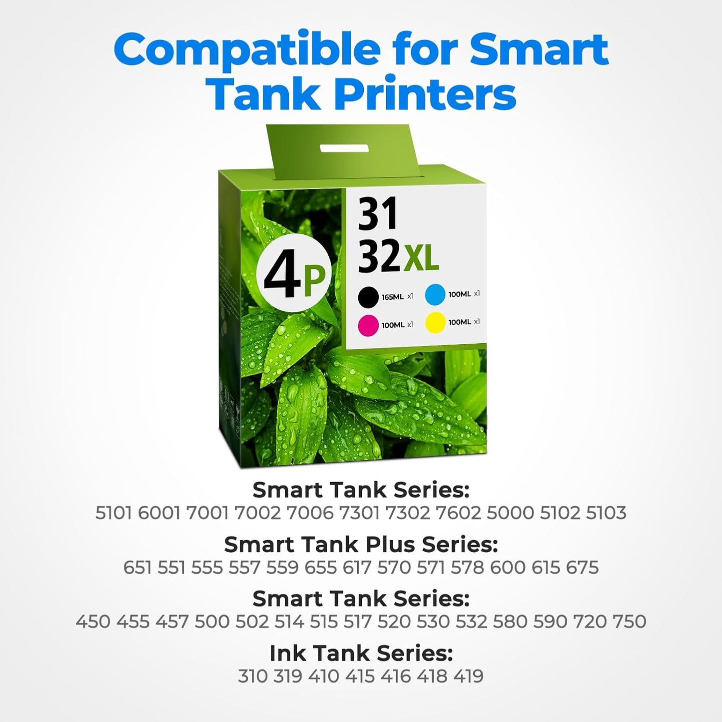 31 Ink 32XL Black Ink Bottle Set, Smart Tank 5101 7602 6001 651 Ink RefillCompatible with HP 31 32XL Ink Bottle Set for Smart Tank 7602 5101 5000 651 5103 6001 7301 7302 7001 5102 7006 7002 Printers