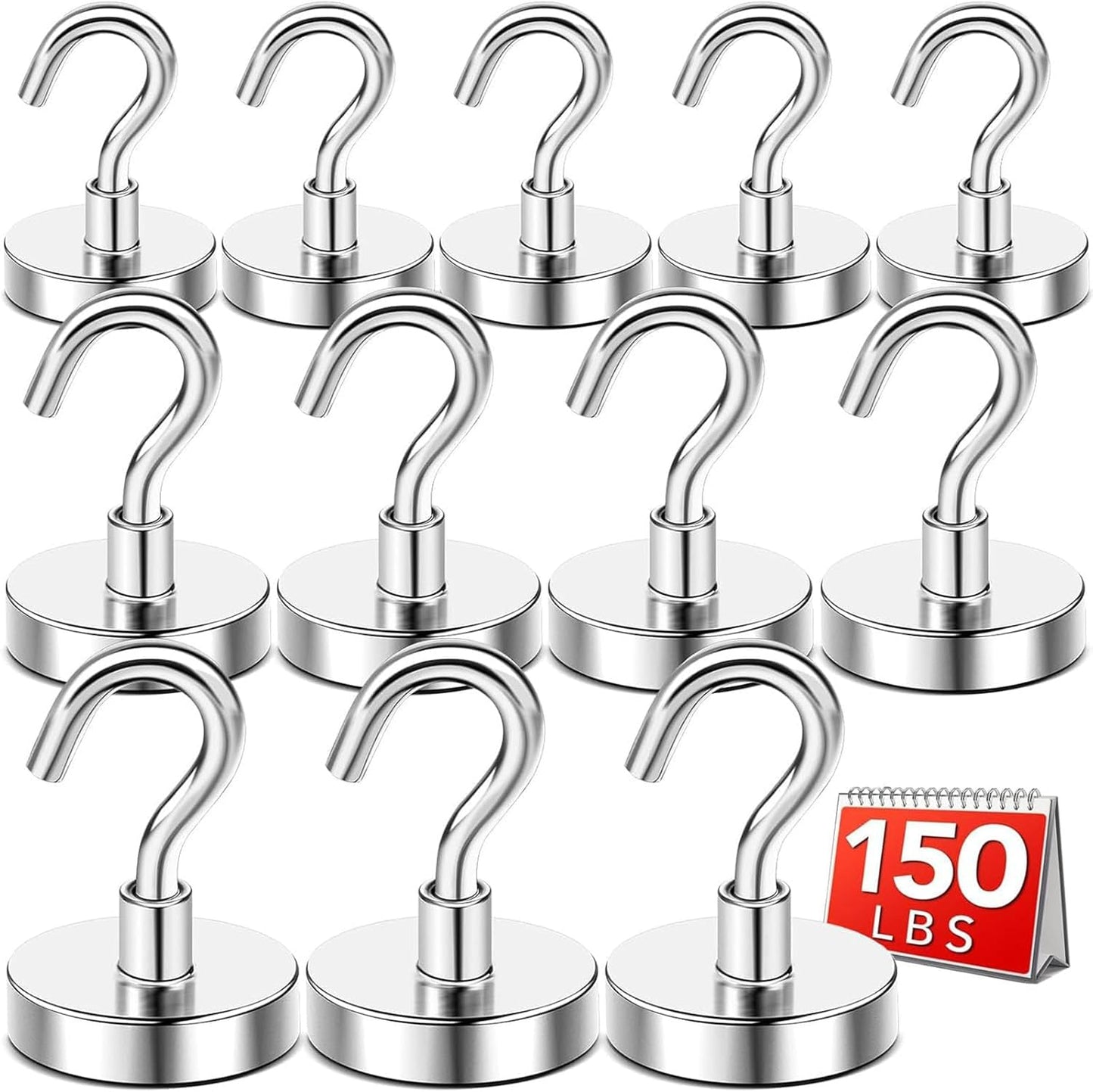 DIYMAG Strong Neodymium Magnetic Hooks, 150 Lbs Heavy Duty Rare Earth Magnets with Hook, Strong Corrosion Protection Facilitate Hook 12 Packs