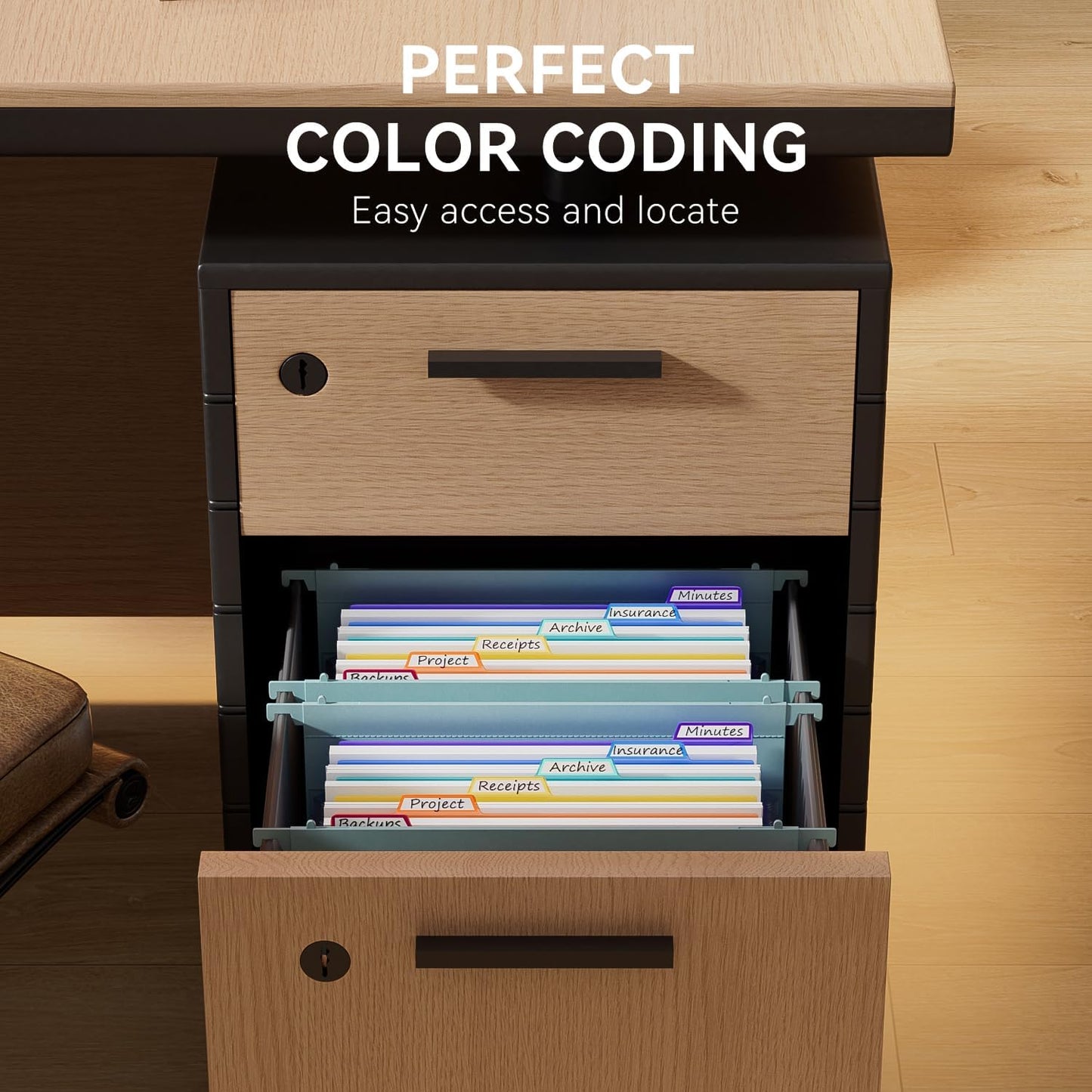 ThinkTex Plastic Expanding Hanging File Folders, 7 Innovative 1.2" Accordion Pockets, Large Capacity, Multi-Color Tabs, Letter Size for Filing Cabinet - Blue