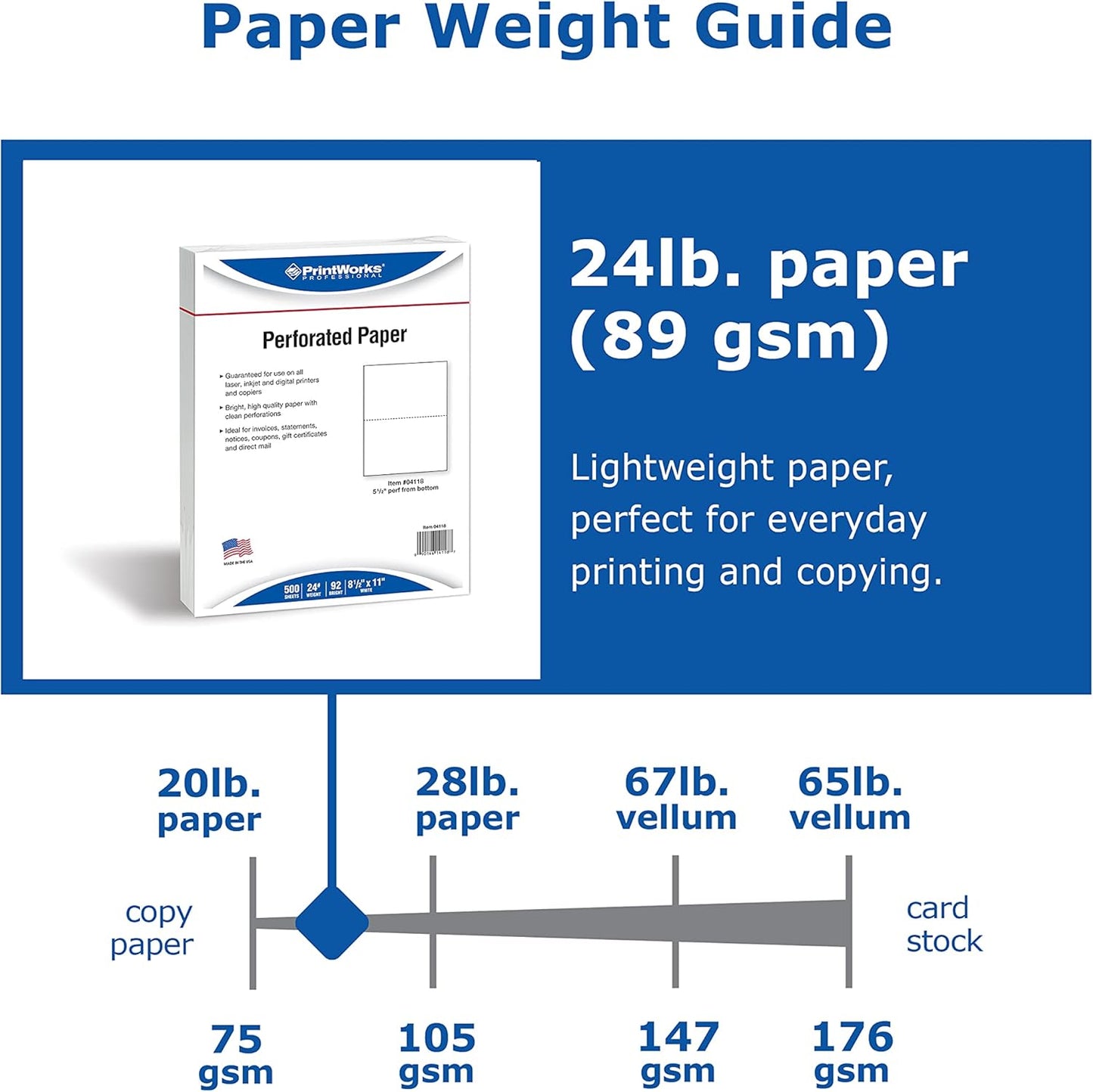 PrintWorks Professional Half Sheet Perforated Paper 8.5” x 11” - Perfect For W-2, 1099, & Statement Use - Made in the USA - 2500 Sheets - 24 lb - A5 Paper - Printer Compatible - White (04118C)