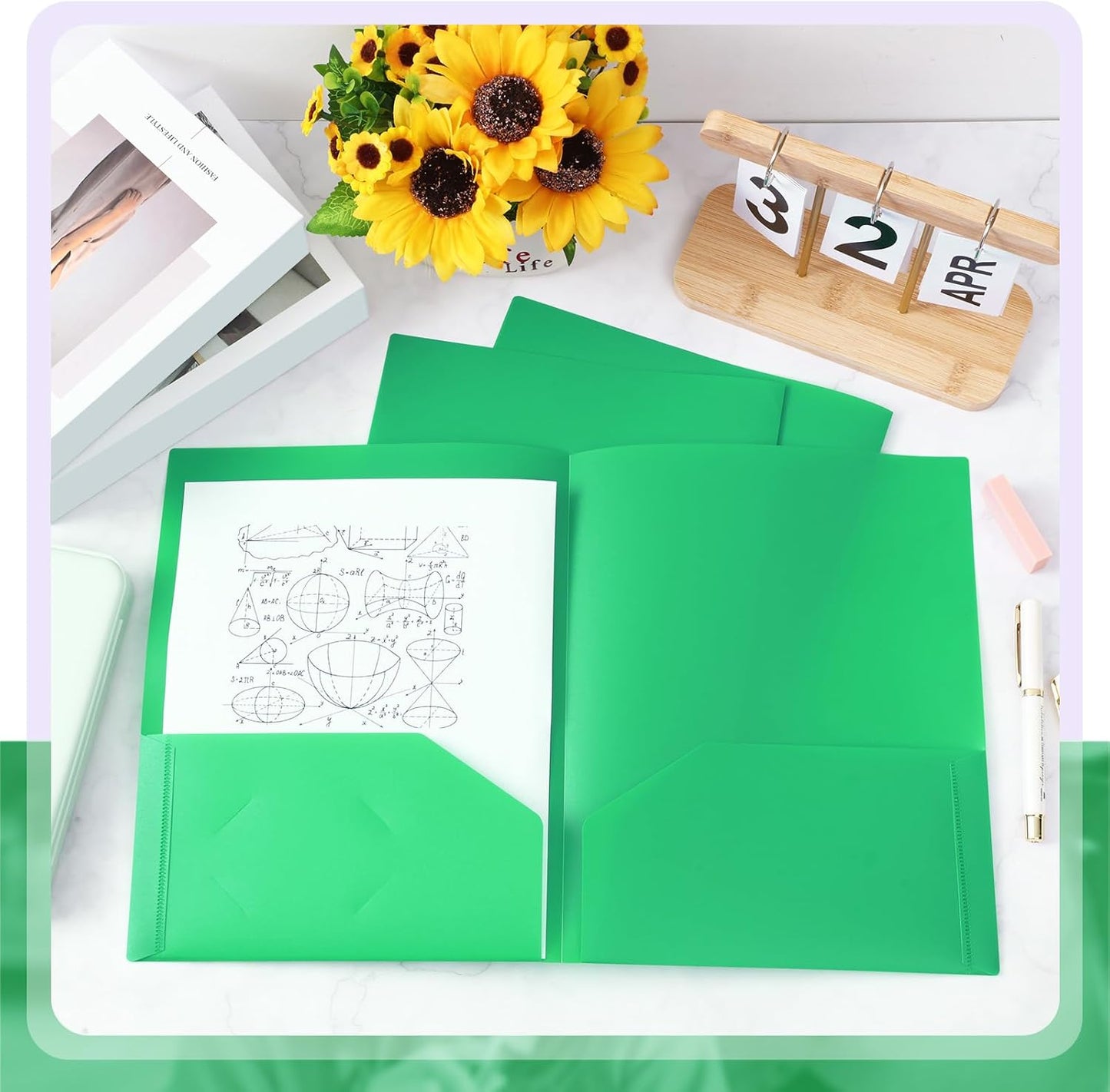 Gueevin 100 Pcs Two Pocket Folders Bulk Plastic File Folder with 2 Pockets Letter Size Paper Heavy Duty Durable Portfolios Case for Home Office School Business 11.61 x 9.45 Inch (Green)