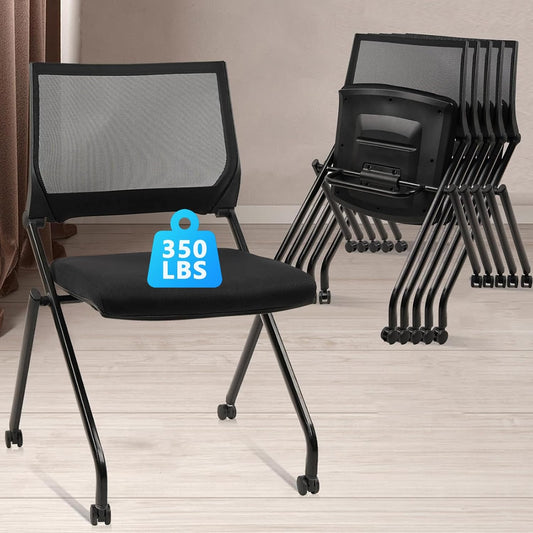 CLATINA Stackable & Foldable Conference Room Chairs, Waiting Room Chairs with Wheels & Lumbar Support, Ergonomic Mesh Bouncing Back Folding Chair for Office Meeting Schools Training Room, Black(8pk)