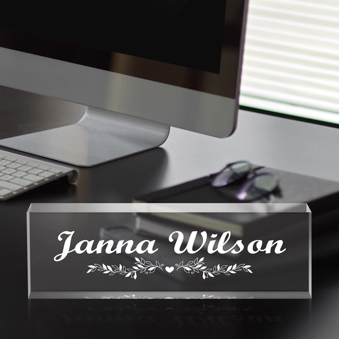 Premium Clear Engraved Acrylic Name Plate for Desk - Personalized Office Decor for Women or Men, Coworkers, Boss, Employee, Teacher (Engraved 2)