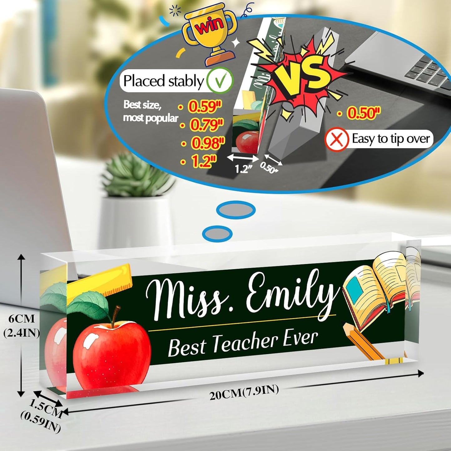 Personalized Name Plate for Desk - Custom Engraved Name Plates for Teacher -Teachers Day Gifts- Best Teacher Ever Teacher Appreciation Gifts- Acrylic Office Decor (Khaki)
