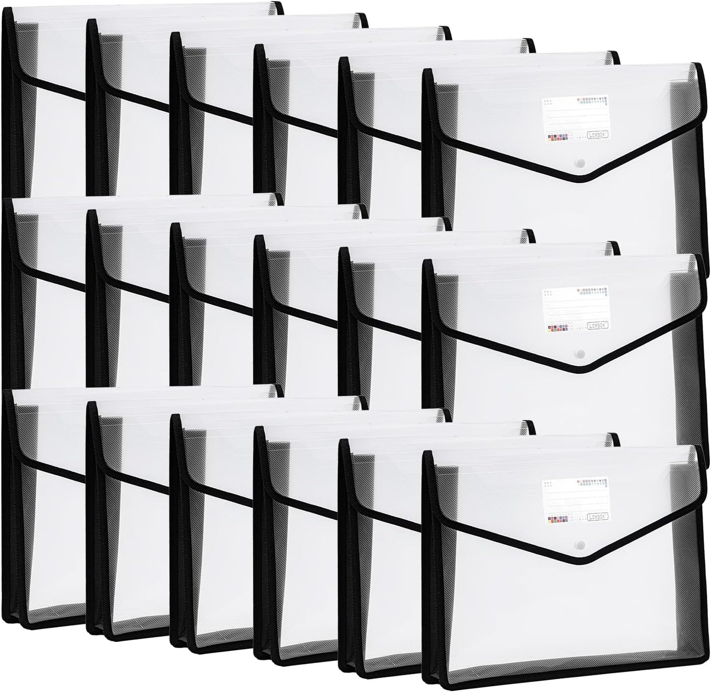 YoeeJob Plastic File Folders Legal Size Expandable Document Folder with Snap Button Closure, A4 Expanding File Wallet Envelopes Pouch with Label Pocket, 18 Packs, Black