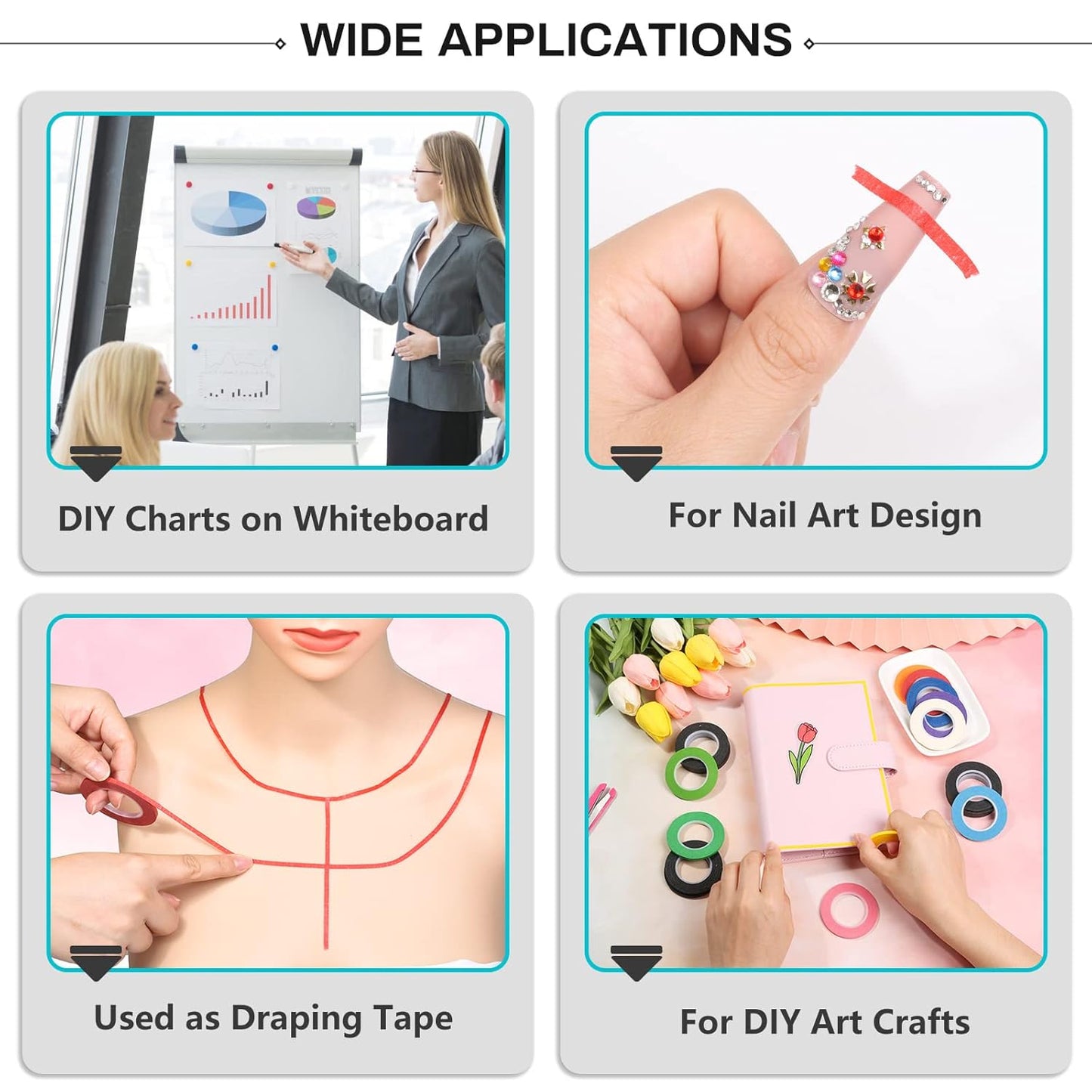 selizo 20 Rolls Whiteboard Tape, 1/8" Thick, Pinstriping & Draping Tape for DIY Art Crafts