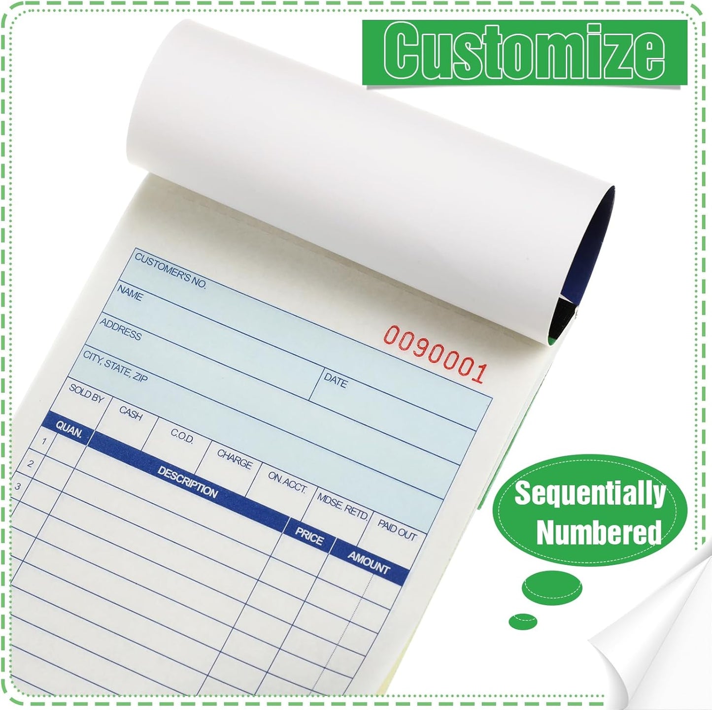 Lincia 34 Pads Sales Order Books 2 Part Carbonless (White/Canary Yellow) Receipt with Carbon Copies Cover Receipt Form Invoice 50 Sets Per Book (4.18 x 7.2 Inch/ 10.6 x 18.3 Cm)