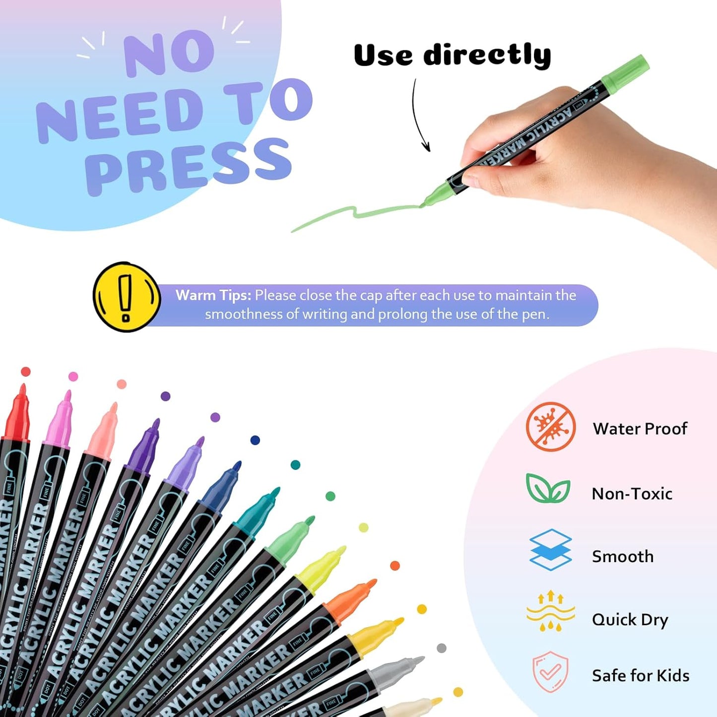 60 Colors Dual Tip Acrylic Paint Pens Markers, Double Tip Premium Acrylic Markers for Wood, Rock Painting, Glass, Canvas, Stone, DIY Crafts Making Art Supplies