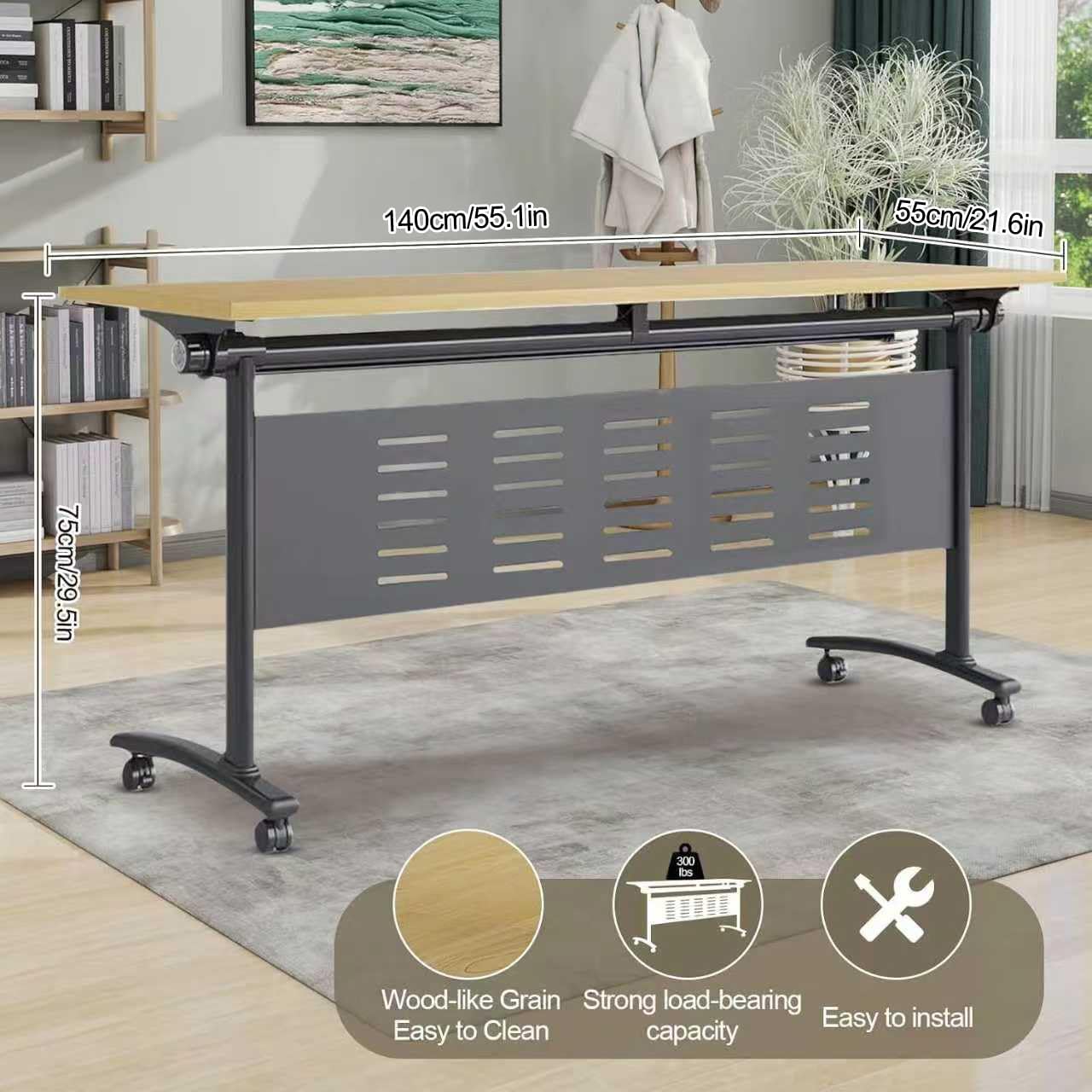 Folding Conference Table - Modular Conference Room Tables Foldable & Stackable Boardroom Table with Casters | Large Rectangle Office Meeting Table for Training Rooms (6PCS-55.1in)