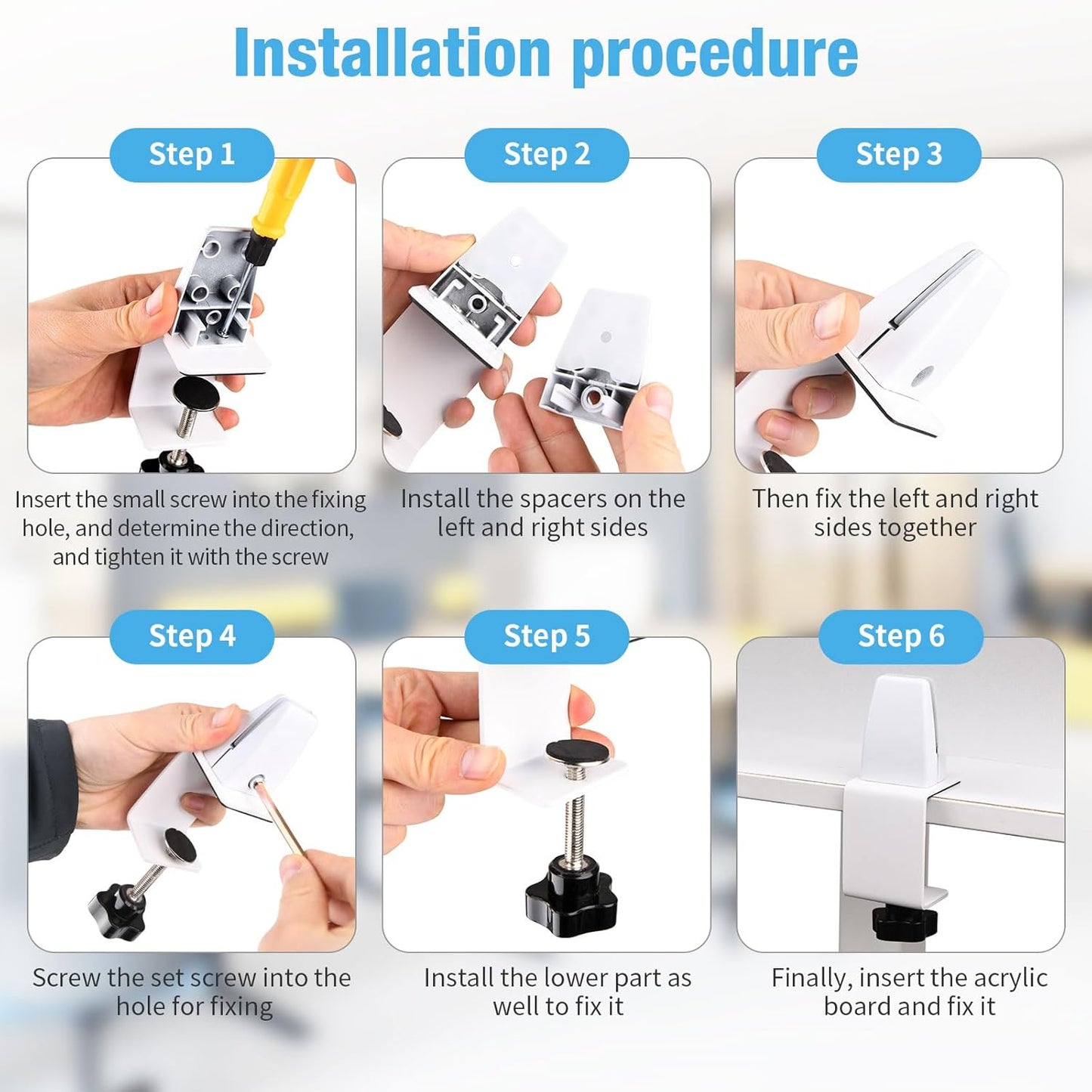 Desk Divider 4 Pcs Desk Privacy Panel 23.6''L x 15.8W'' Office Partitions Frosted Acrylic Panel Pack of 4 Desk Divider Partition with Adjustable Universal Base