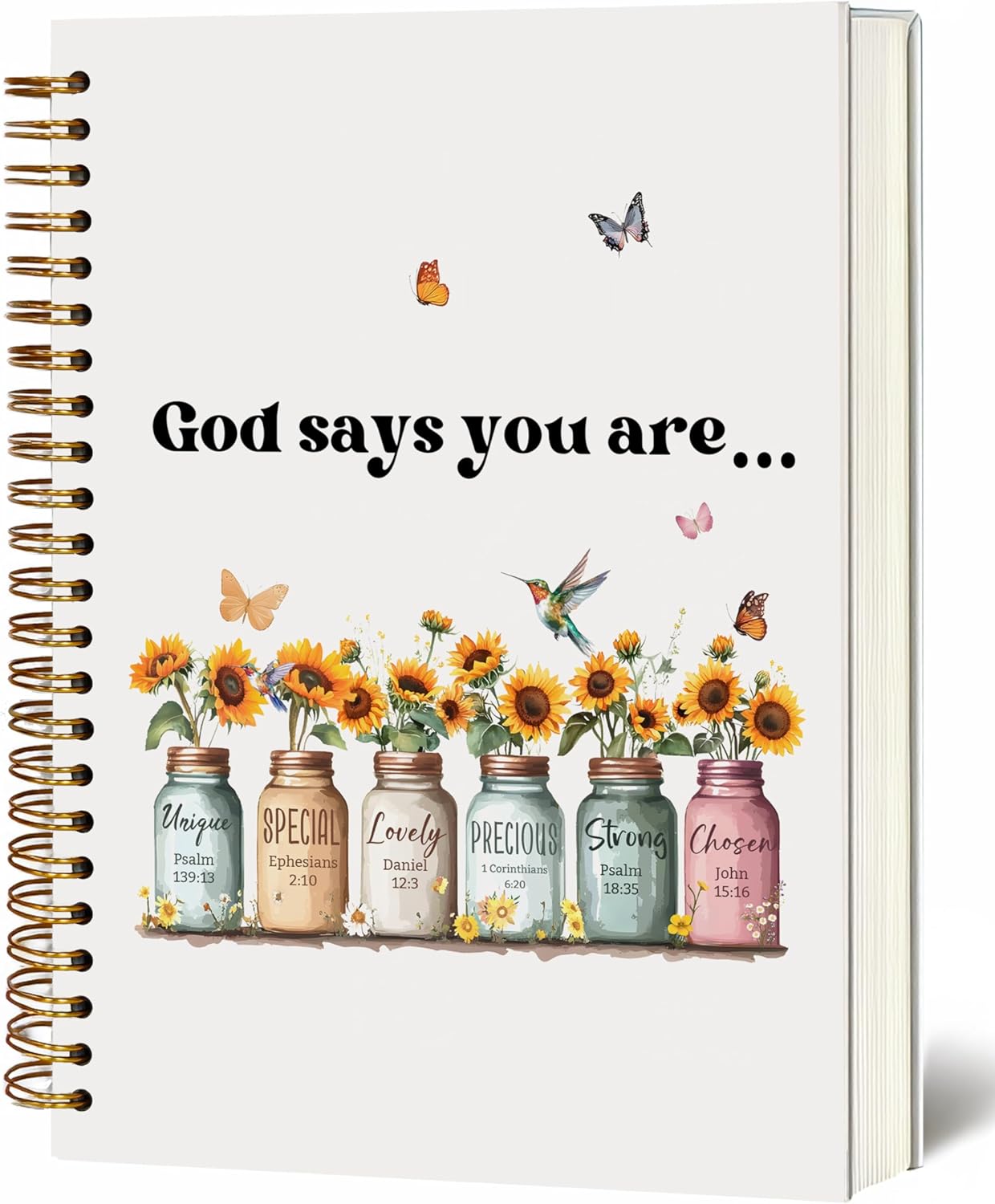 Bible Notebook, A5 Spiral Christian Journal with Sunflower Notebook, Bible Verse-God Says You Are, Inspirational Notebooks for Women, Bible Study, Gift for Birthday Christmas, Office Supplies