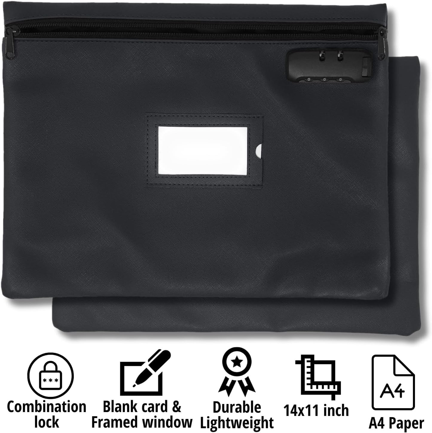 Notary Bag with Lock | 14x11 inch | Black | Zipper Notary Supplies Bag | Locking Notary Bag for Notary Kit, Stamp, Embosser, Ink Pad, and Valuables | Locking Document Bag | Journal Carrying Case