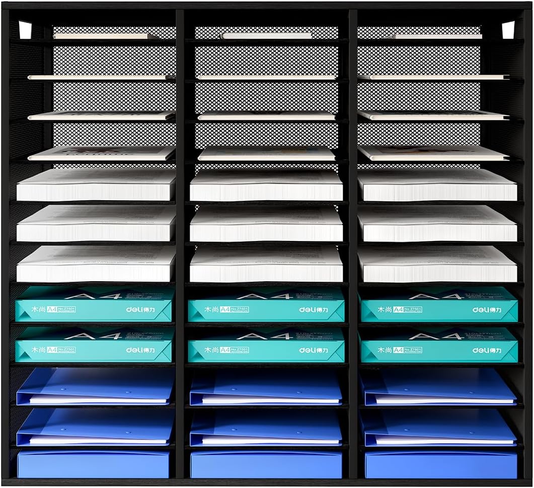 Mail Sorter Adjustable Countertop Mail Holder, Heavy Duty Literature Organizer, Student Mailbox for Classroom, Desktop Bill Paper Organizer for Office Home School, 36 Compartments, Black