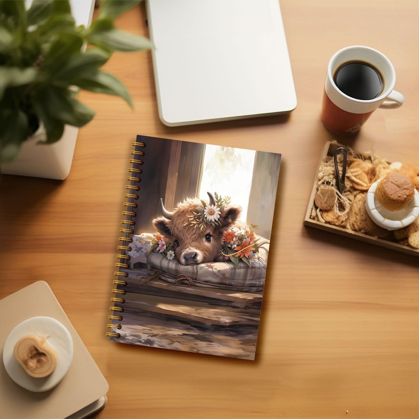 Guymn Highland Cow Notebook, Floral Highland Cow Journal for Writing, Farmhouse Rustic Floral Heifer Hardcover Spiral Notebooks 5.5x8.3 Inch