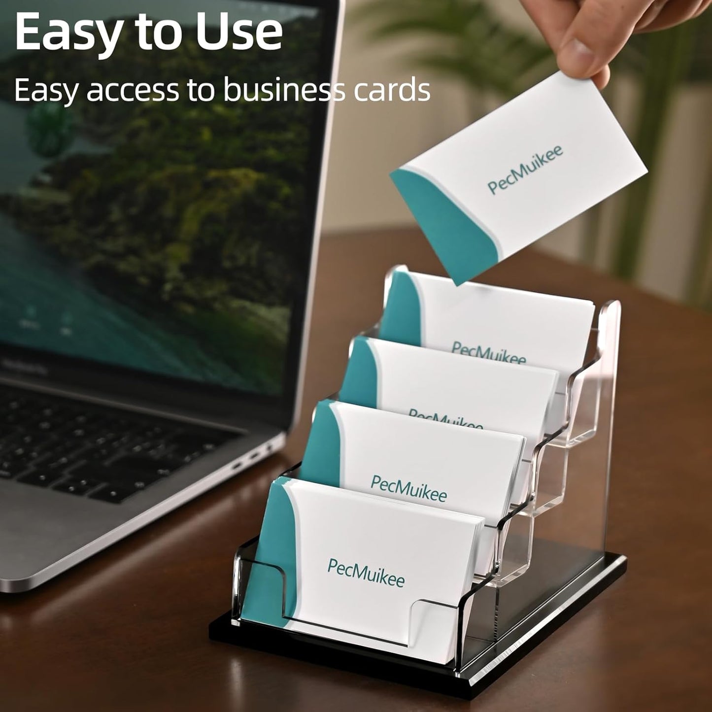 PecMuikee Business Card Holder for Desk，Acrylic Business Card Display Stand,Multiple Business Card Holders for Office, Exhibition, Home, Restaurant (ZFZ-MPH-4C)