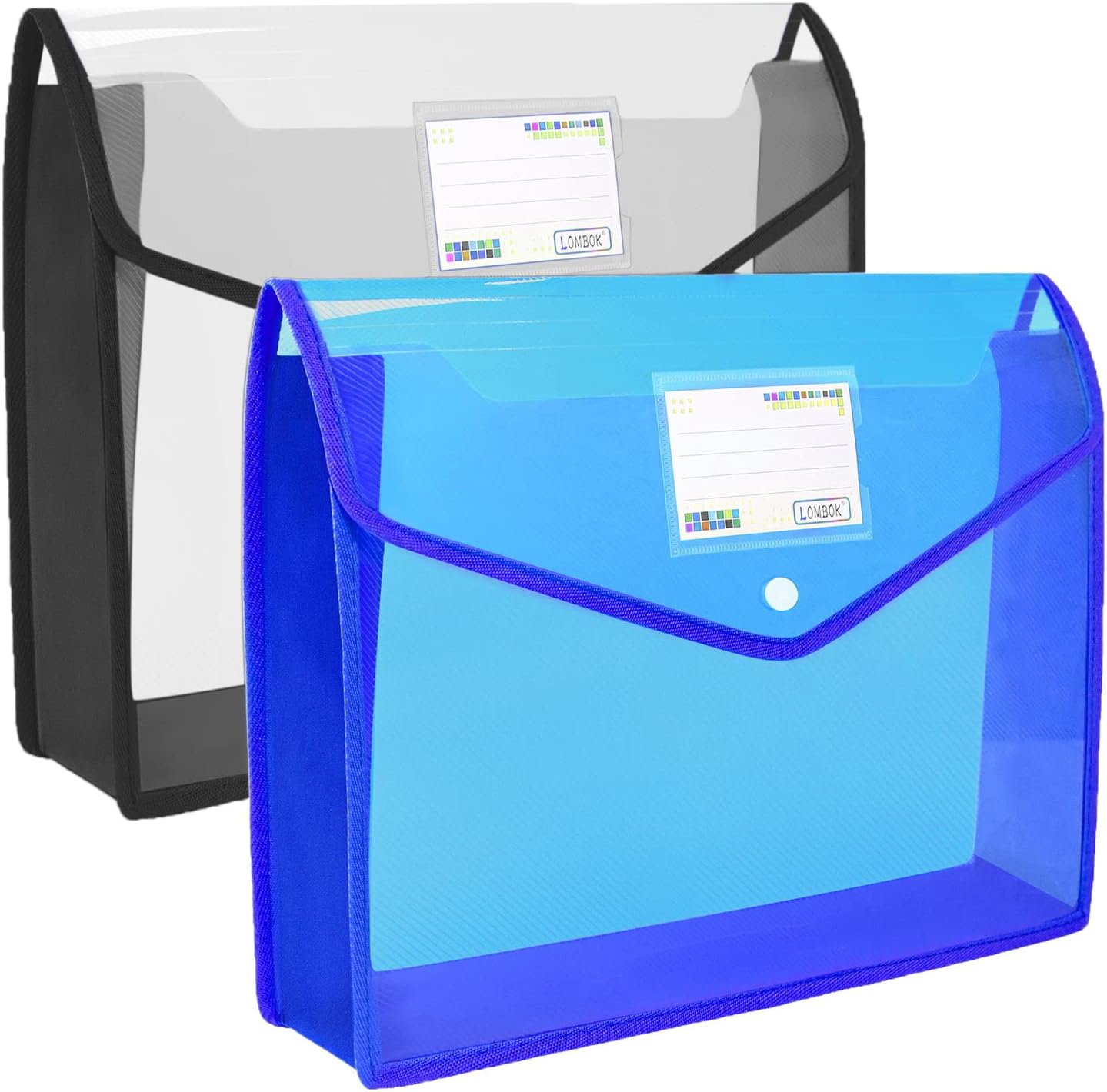 YoeeJob Plastic File Folders Legal Size 2 Pcs, Expandable Document Folder with Snap Button Closure, A4 Expanding File Wallet Envelopes Pouch with Label Pocket, Black&Blue