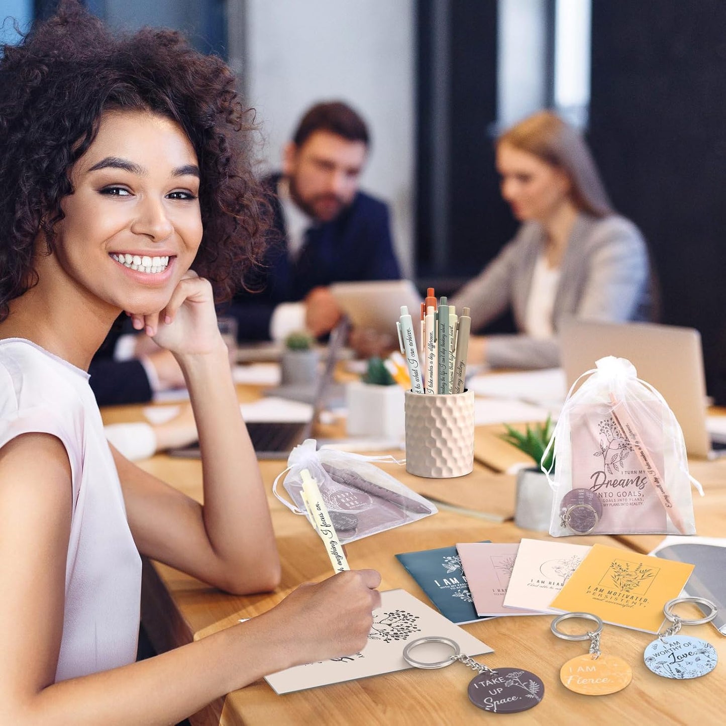 72 Pcs/24 Set Positive Affirmation Gift Set Gratitude Notebooks with Affirmation Pens Acrylic Keychains Small Bags Motivational Notepads for Women Coworkers Adults Party Favors (Vibrant)