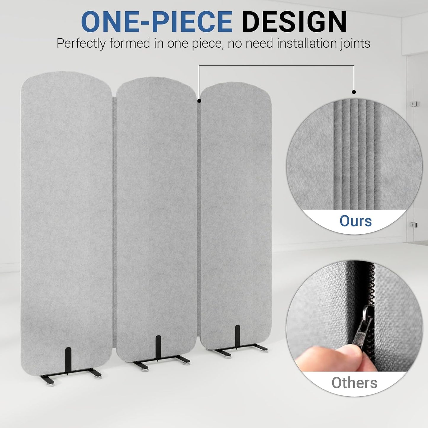 Natwind 3 Panel 73.2 x 71 inch Office Room Privacy Protect Space Divider Portable Partition,Wall Folding Cubicle Indoor Freestanding Acoustic Partition Temporary for Office Room