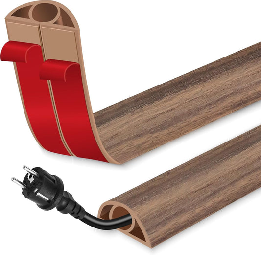 Floor Cord Cover for Wires on Floor Self Adhesive Cord Hider Floor Cable Management Wire Covers for Cords Protector Prevent Cable Trips Cord Cavity W 0.32" x H 0.32", Misty Brown Wood, 20Ft