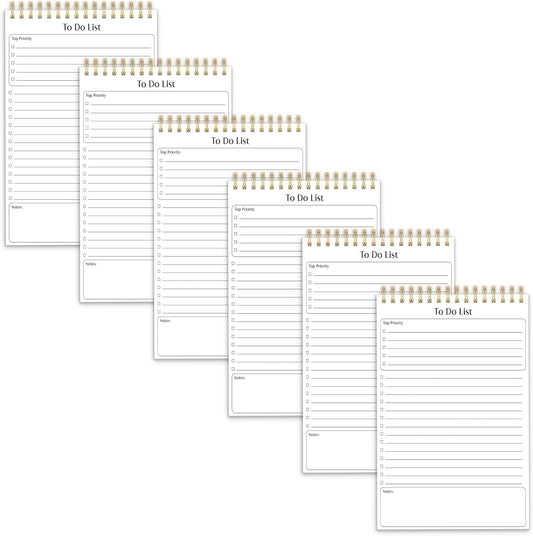 Better Office Products To Do List Mini Notepads, 5.5" x 8.5", Planning Note Pads, 50 Sheets Per Pad, Double Wire Spiral, Daily Agenda Productivity Checklist Organizer (6 Pack)